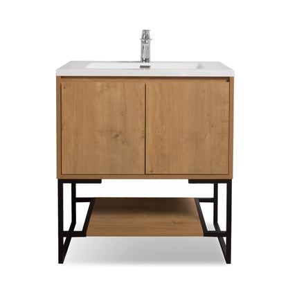 TONA Allen 30" Oak & White Freestanding Bathroom Vanity with Integrated Top and Sink