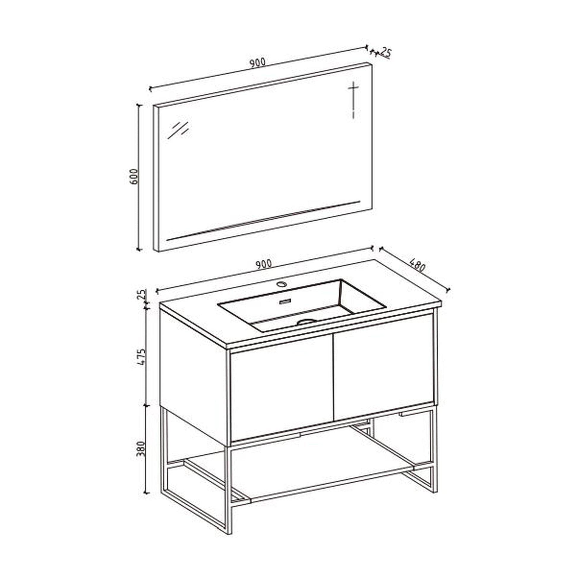 TONA Allen 36" Light Gray & White Freestanding Bathroom Vanity with Integrated Top and Sink