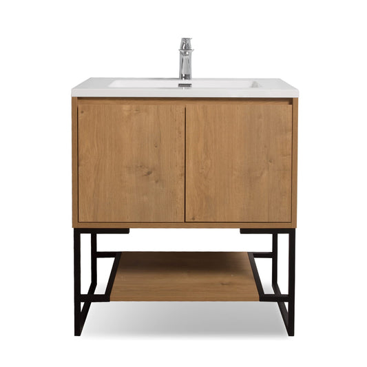 TONA Allen 36" Oak & White Freestanding Bathroom Vanity with Integrated Top and Sink