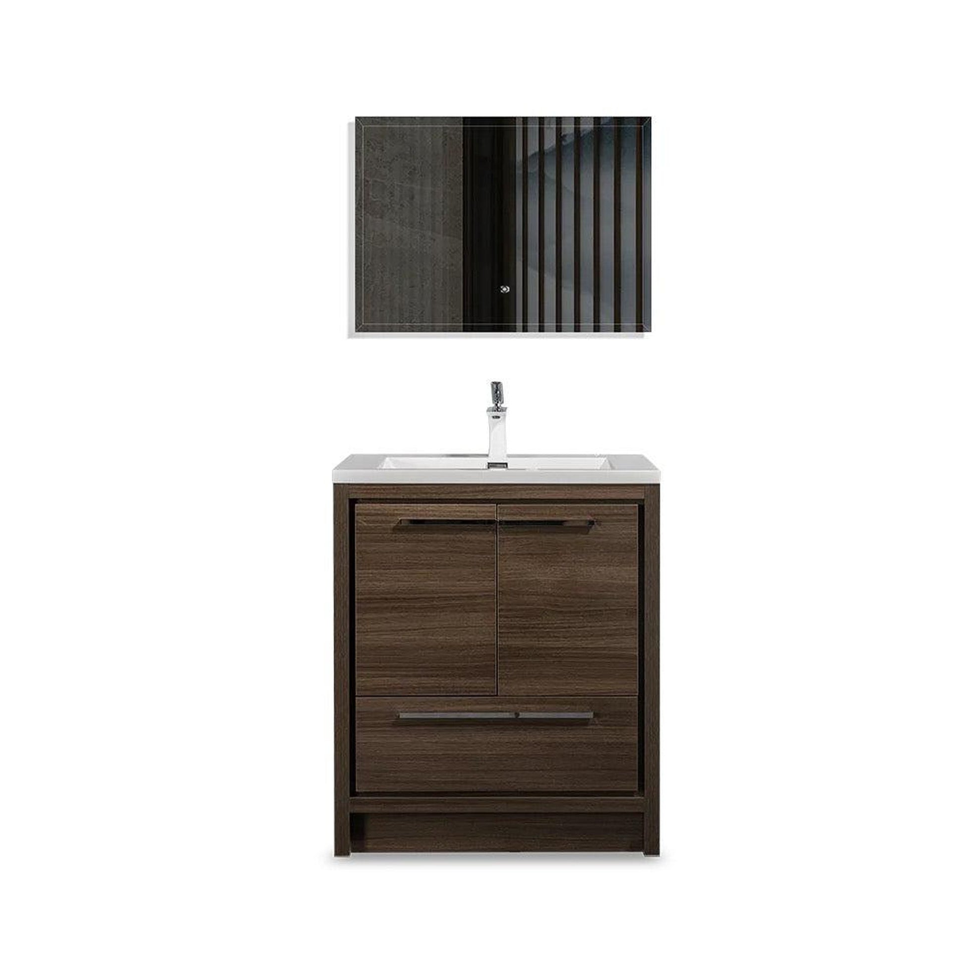 TONA Allier 24" White & Gray Oak Freestanding Bathroom Vanity with Faux Marble Integrated Top & Sink