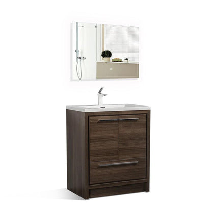 TONA Allier 24" White & Gray Oak Freestanding Bathroom Vanity with Faux Marble Integrated Top & Sink