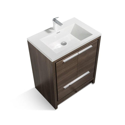 TONA Allier 24" White & Gray Oak Freestanding Bathroom Vanity with Faux Marble Integrated Top & Sink