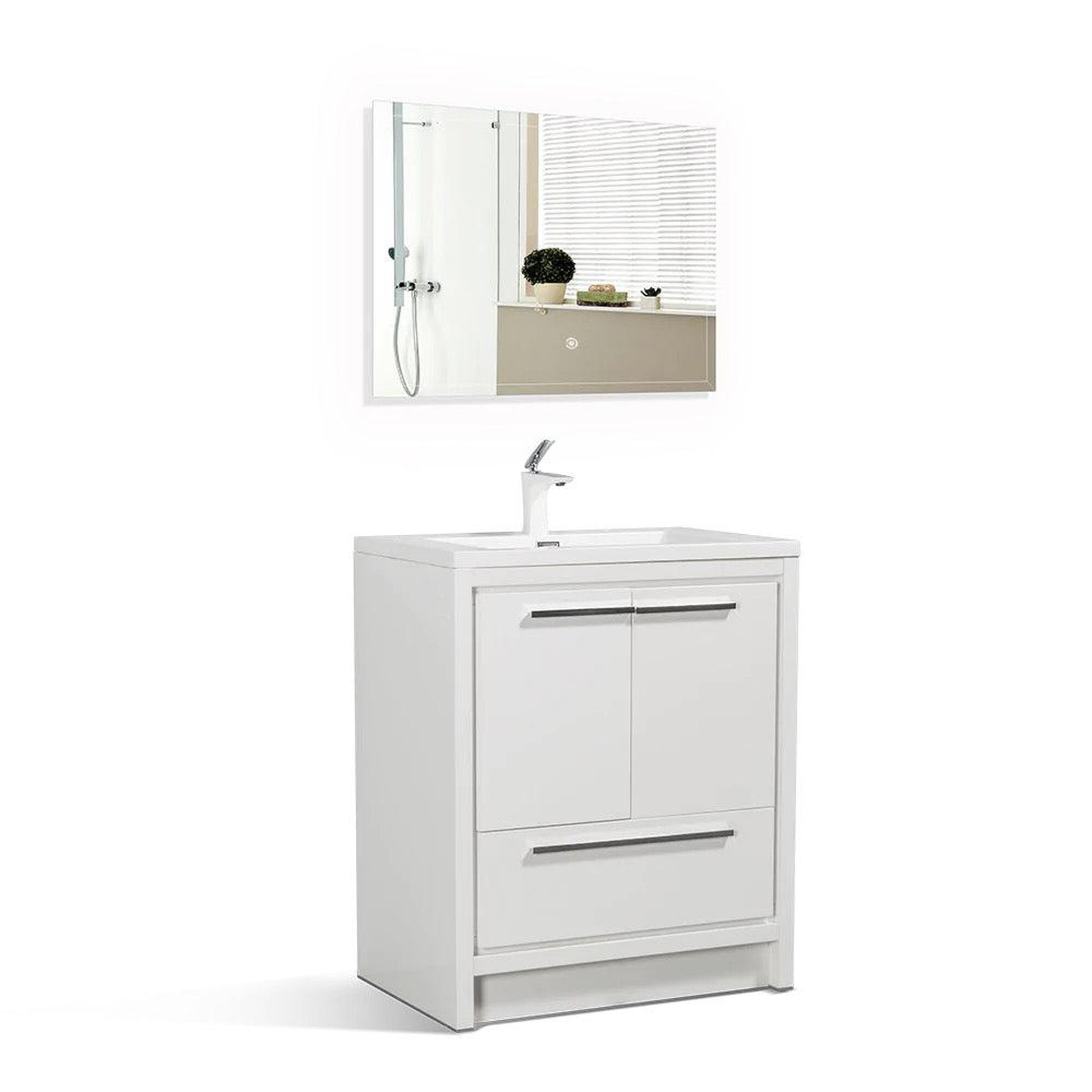 TONA Allier 30" White Freestanding Bathroom Vanity with Faux Marble Integrated Top & Sink