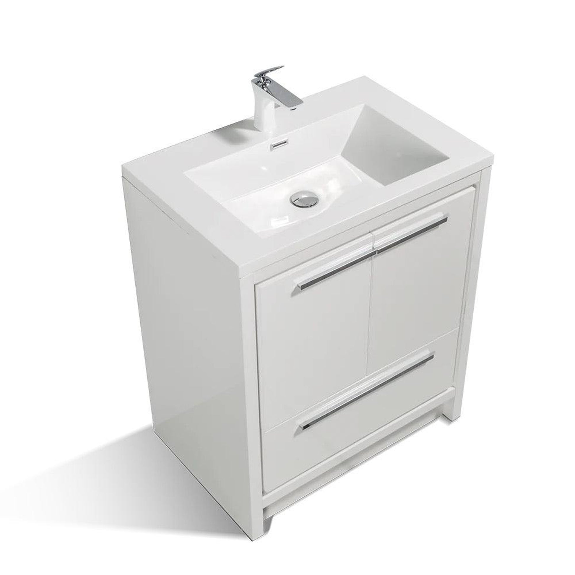 TONA Allier 30" White Freestanding Bathroom Vanity with Faux Marble Integrated Top & Sink
