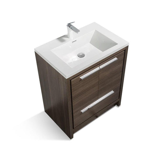TONA Allier 30" White & Gray Oak Freestanding Bathroom Vanity with Faux Marble Integrated Top & Sink