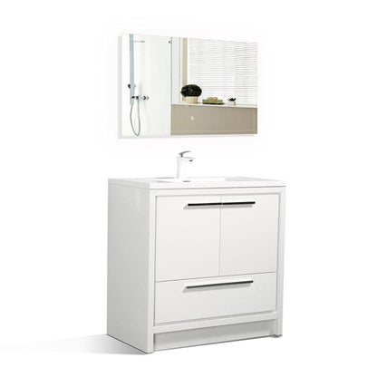 TONA Allier 36" White Freestanding Bathroom Vanity with Faux Marble Integrated Top & Sink