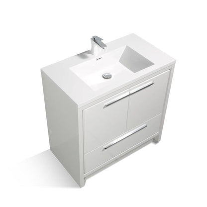 TONA Allier 36" White Freestanding Bathroom Vanity with Faux Marble Integrated Top & Sink