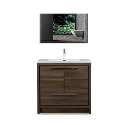 TONA Allier 36" White & Gray Oak Freestanding Bathroom Vanity with Faux Marble Integrated Top & Sink