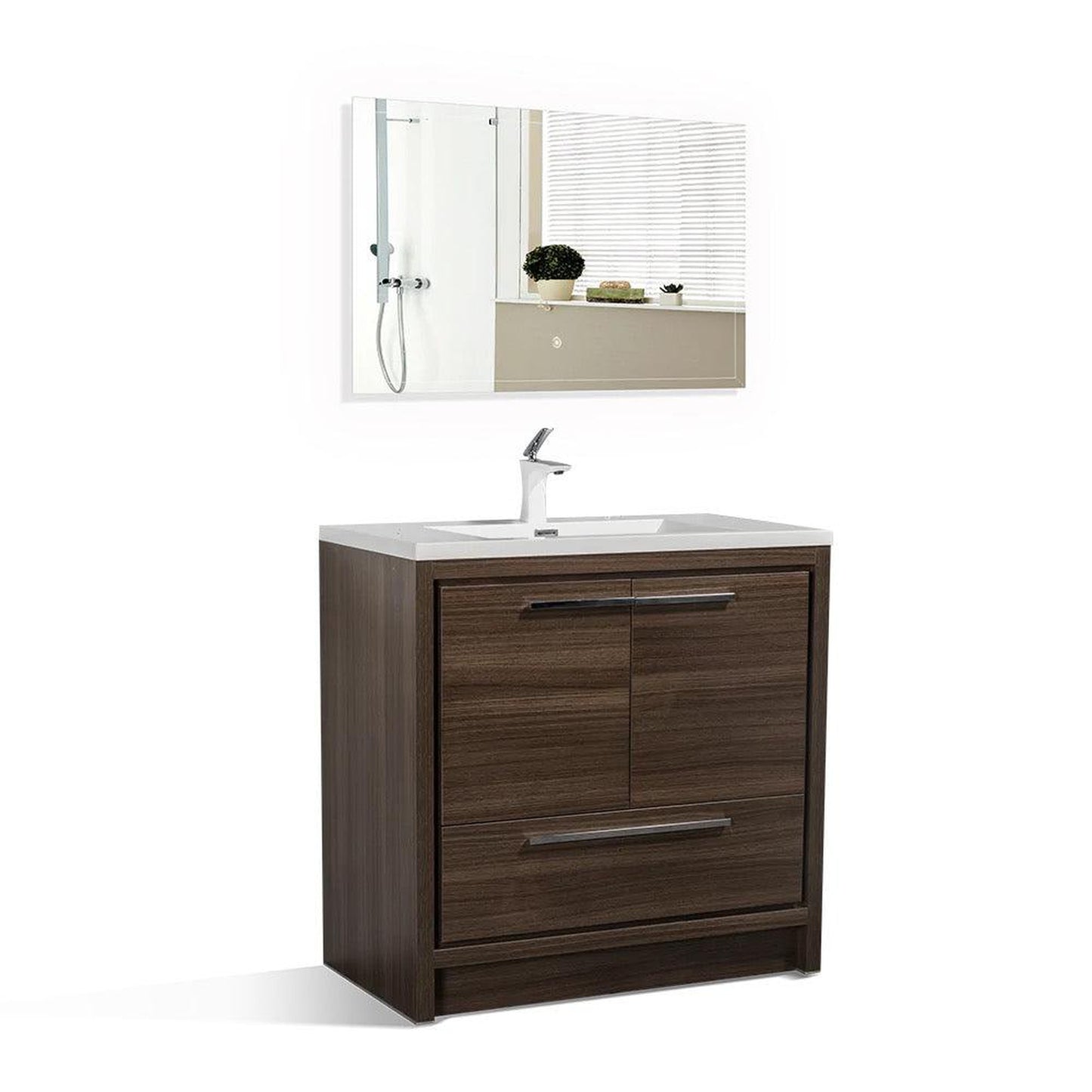 TONA Allier 36" White & Gray Oak Freestanding Bathroom Vanity with Faux Marble Integrated Top & Sink