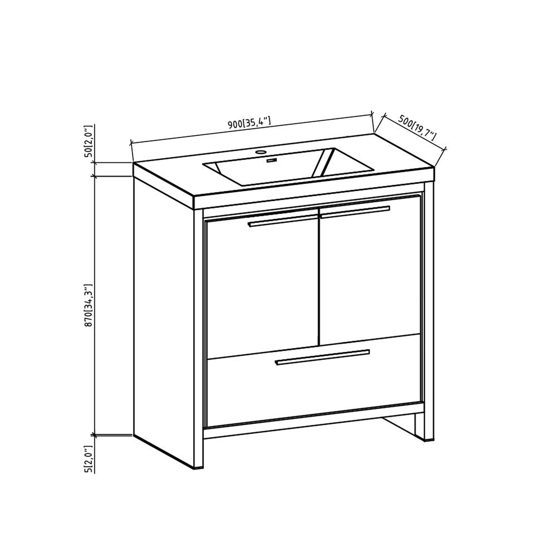 TONA Allier 36" White & Gray Oak Freestanding Bathroom Vanity with Faux Marble Integrated Top & Sink