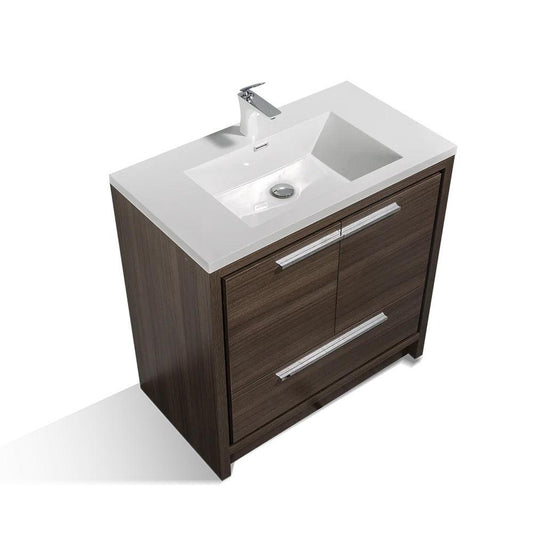 TONA Allier 36" White & Gray Oak Freestanding Bathroom Vanity with Faux Marble Integrated Top & Sink