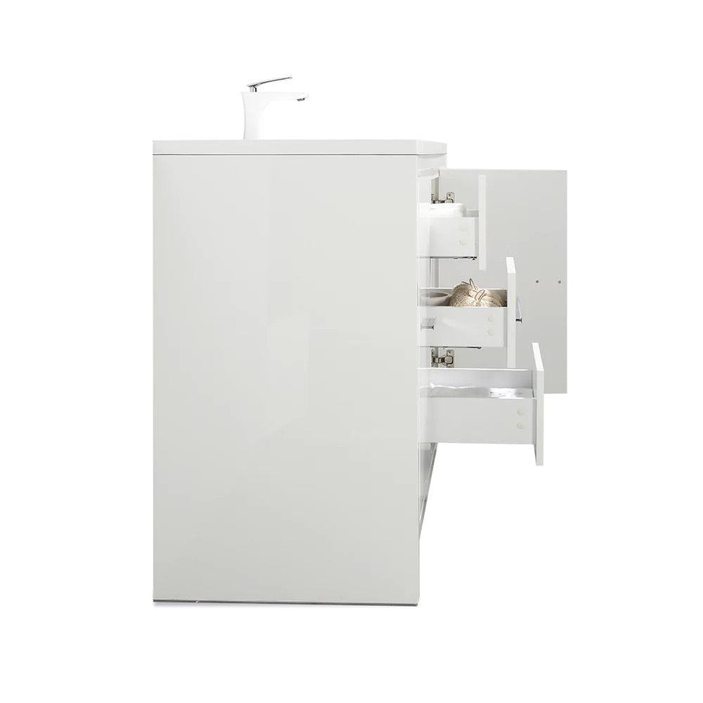 TONA Allier 48" White Freestanding Bathroom Vanity with Faux Marble Integrated Top & Sink