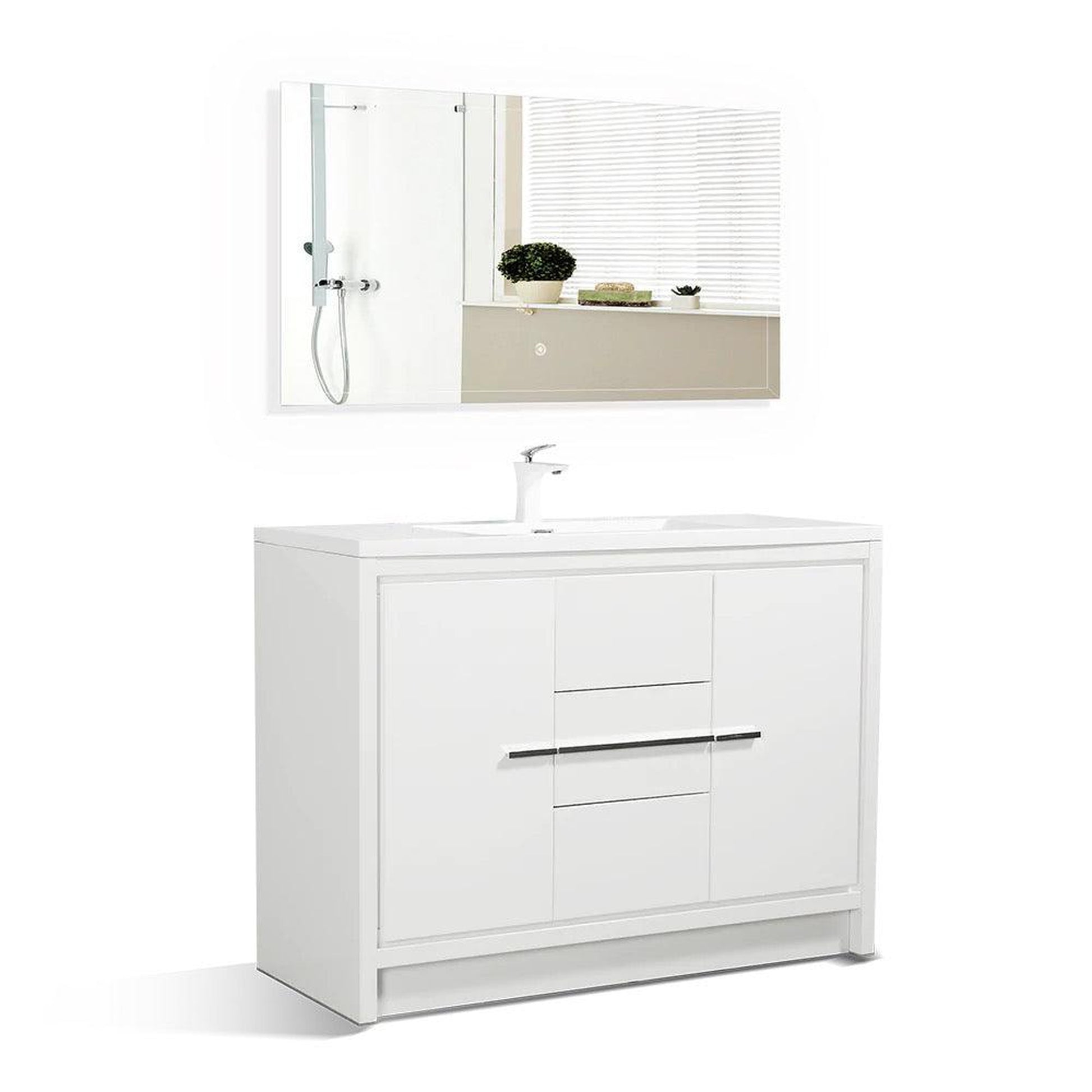 TONA Allier 48" White Freestanding Bathroom Vanity with Faux Marble Integrated Top & Sink