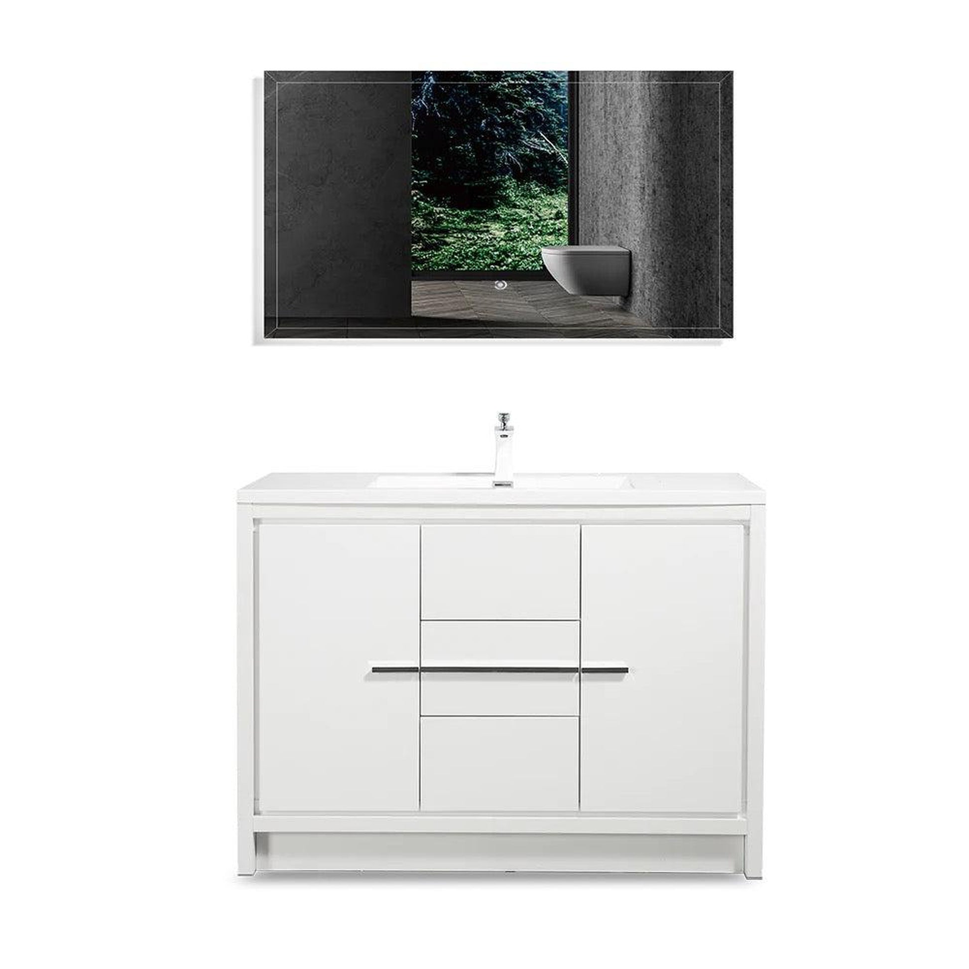 TONA Allier 48" White Freestanding Bathroom Vanity with Faux Marble Integrated Top & Sink