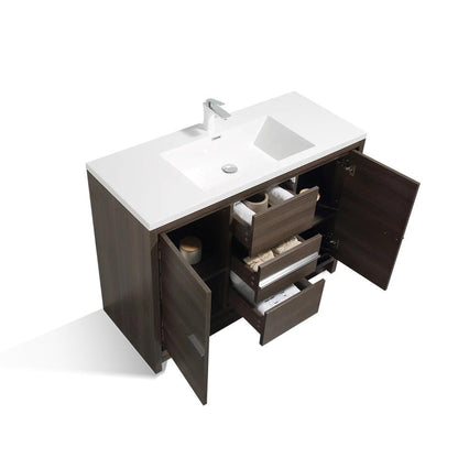 TONA Allier 48" White & Gray Oak Freestanding Bathroom Vanity with Faux Marble Integrated Top & Sink