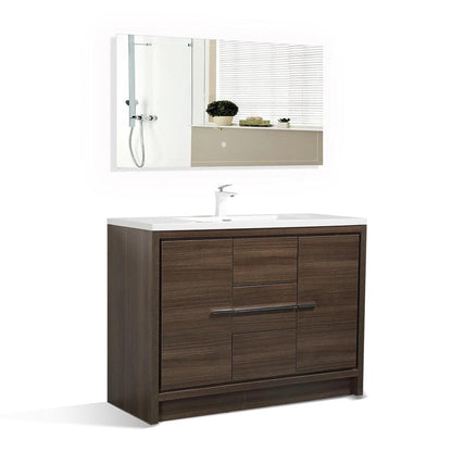 TONA Allier 48" White & Gray Oak Freestanding Bathroom Vanity with Faux Marble Integrated Top & Sink