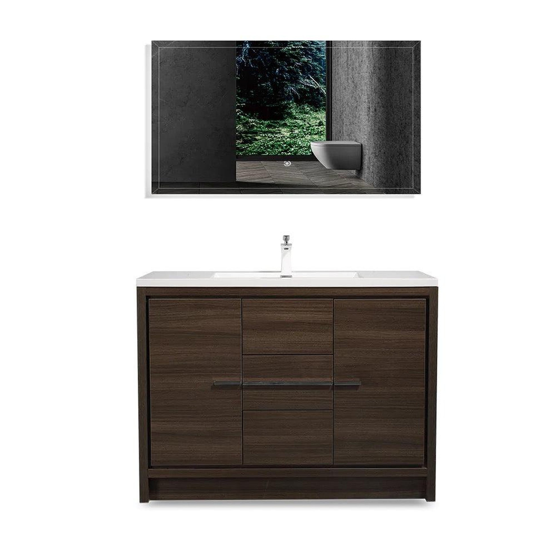 TONA Allier 48" White & Gray Oak Freestanding Bathroom Vanity with Faux Marble Integrated Top & Sink