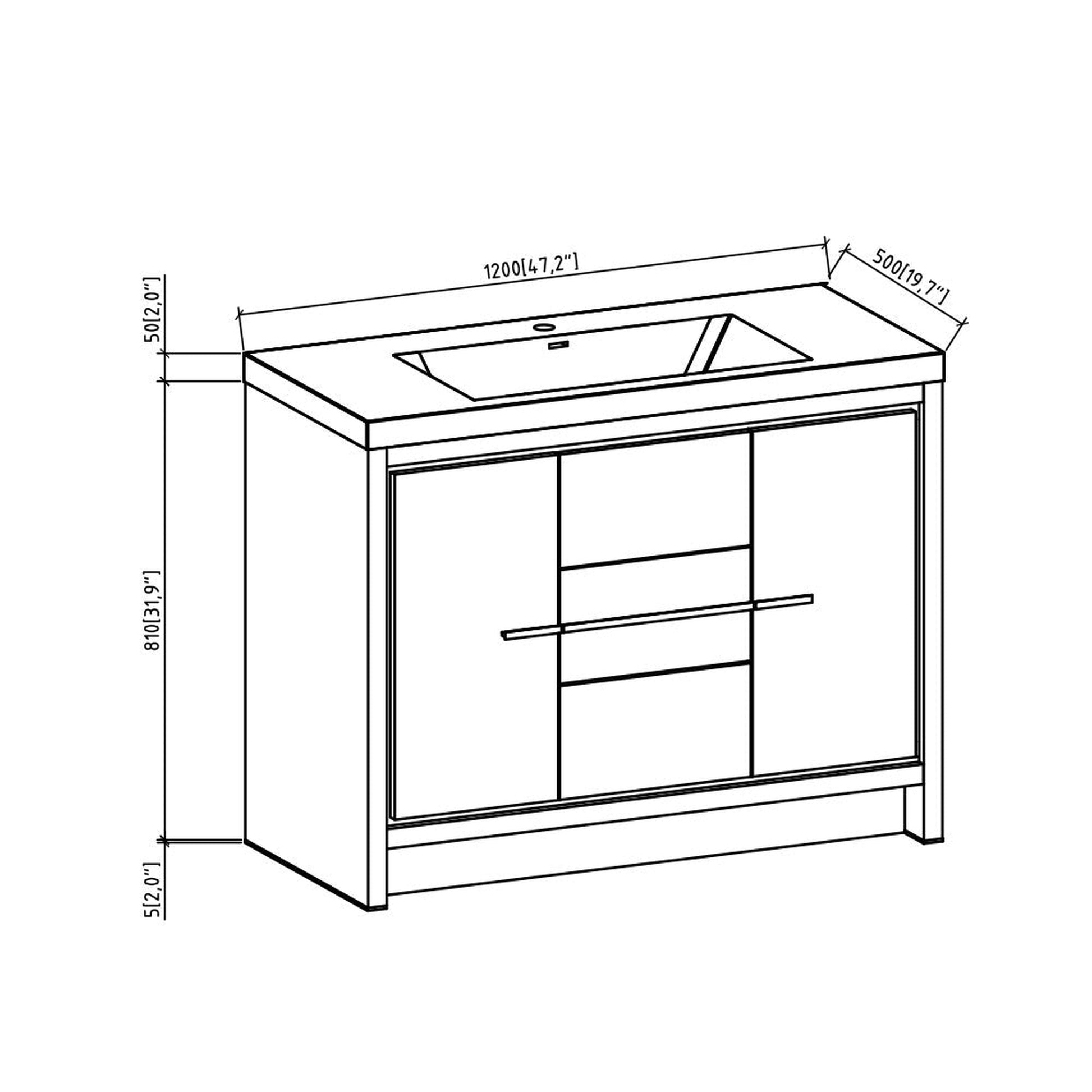 TONA Allier 48" White & Gray Oak Freestanding Bathroom Vanity with Faux Marble Integrated Top & Sink