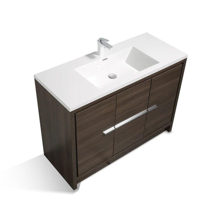 TONA Allier 48" White & Gray Oak Freestanding Bathroom Vanity with Faux Marble Integrated Top & Sink