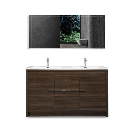 TONA Allier 60" White & Gray Oak Freestanding Bathroom Vanity with Faux Marble Integrated Top & Double Sink