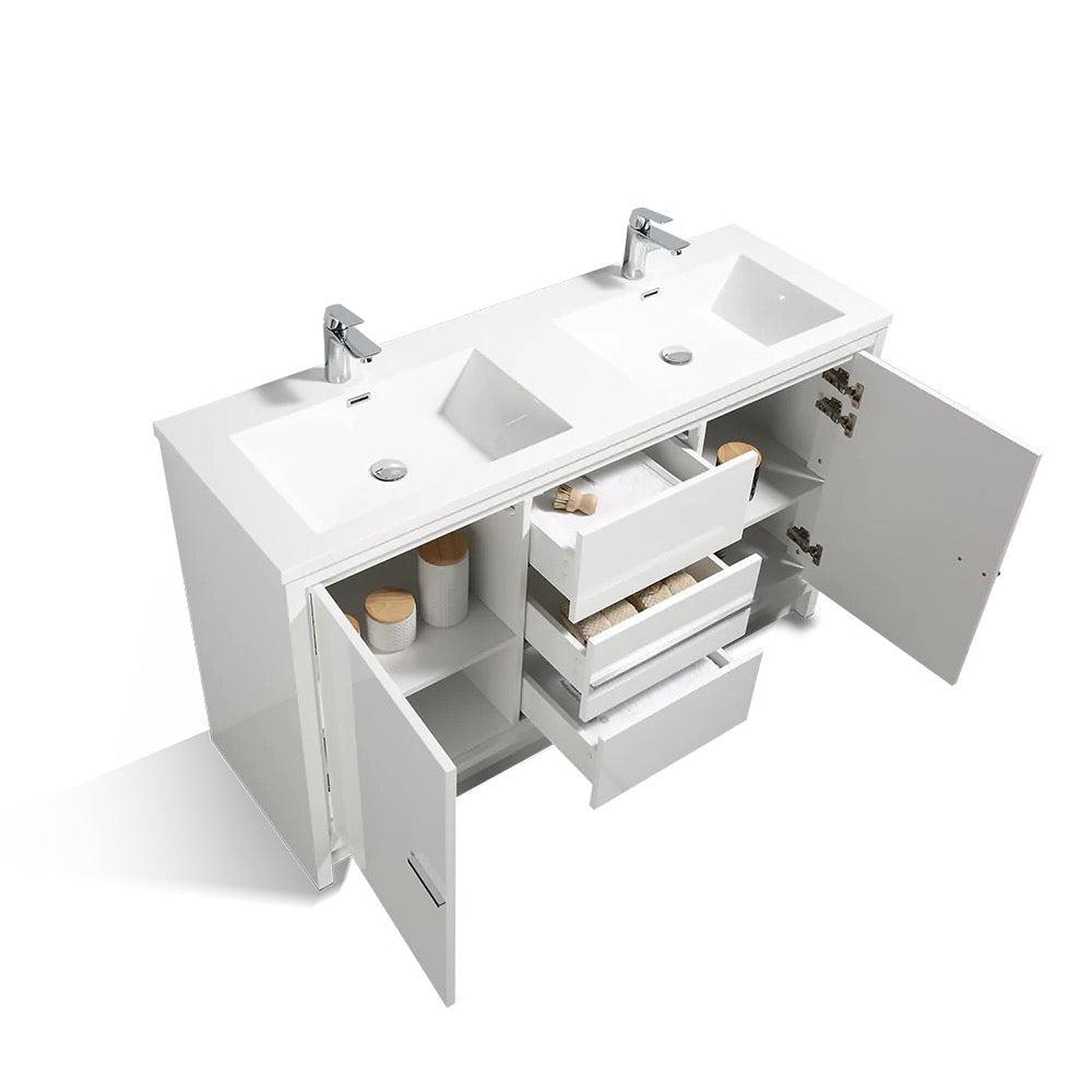 TONA Allier 72" White Freestanding Bathroom Vanity with Faux Marble Integrated Top & Double Sink