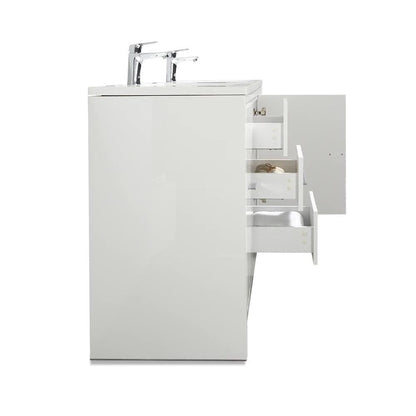TONA Allier 72" White Freestanding Bathroom Vanity with Faux Marble Integrated Top & Double Sink