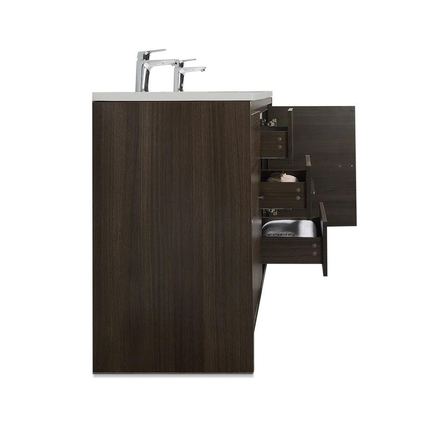TONA Allier 72" White & Gray Oak Freestanding Bathroom Vanity with Faux Marble Integrated Top & Double Sink