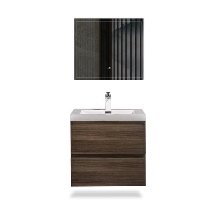 TONA Angela 24" White & Gray Oak Wall-Mounted Bathroom Vanity With Faux Marble Integrated Top & Single Sink