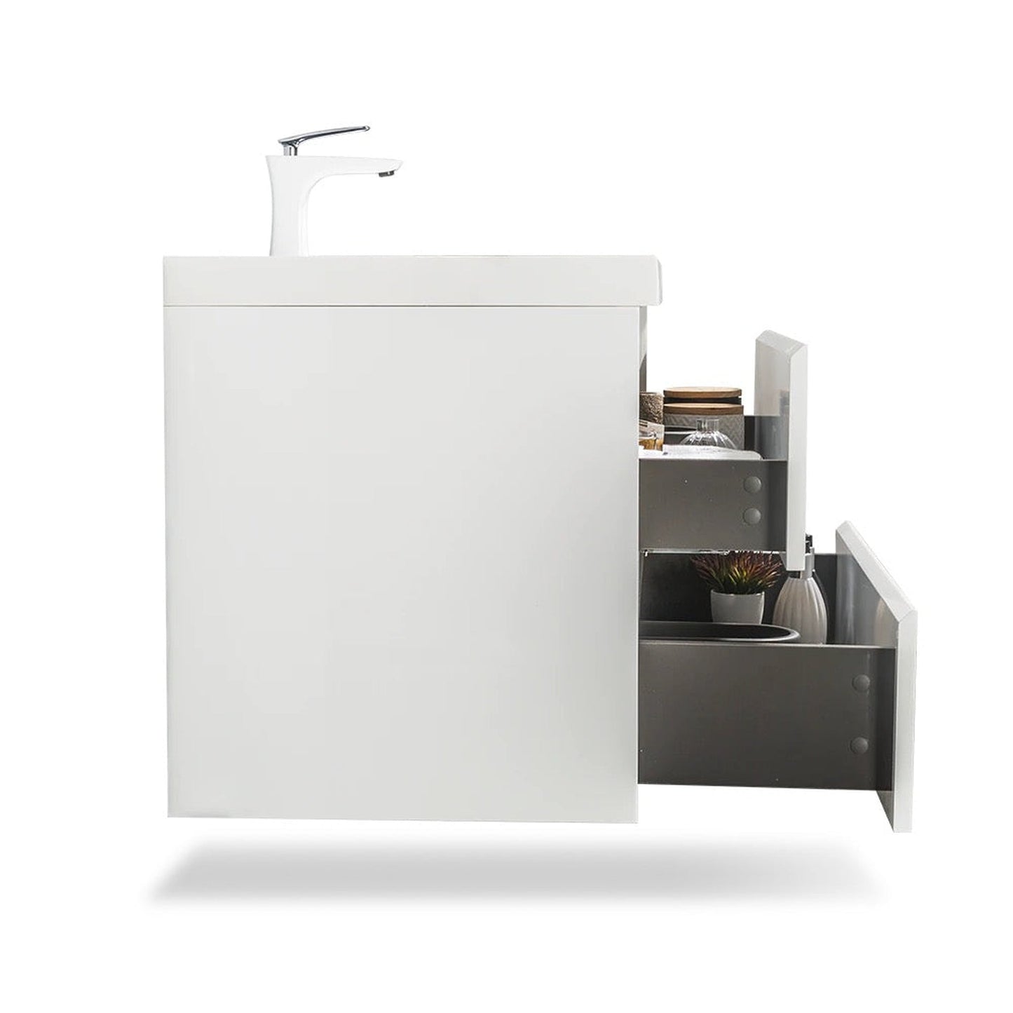 TONA Angela 24" White Wall-Mounted Bathroom Vanity With Faux Marble Integrated Top & Single Sink