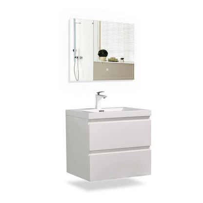 TONA Angela 24" White Wall-Mounted Bathroom Vanity With Faux Marble Integrated Top & Single Sink