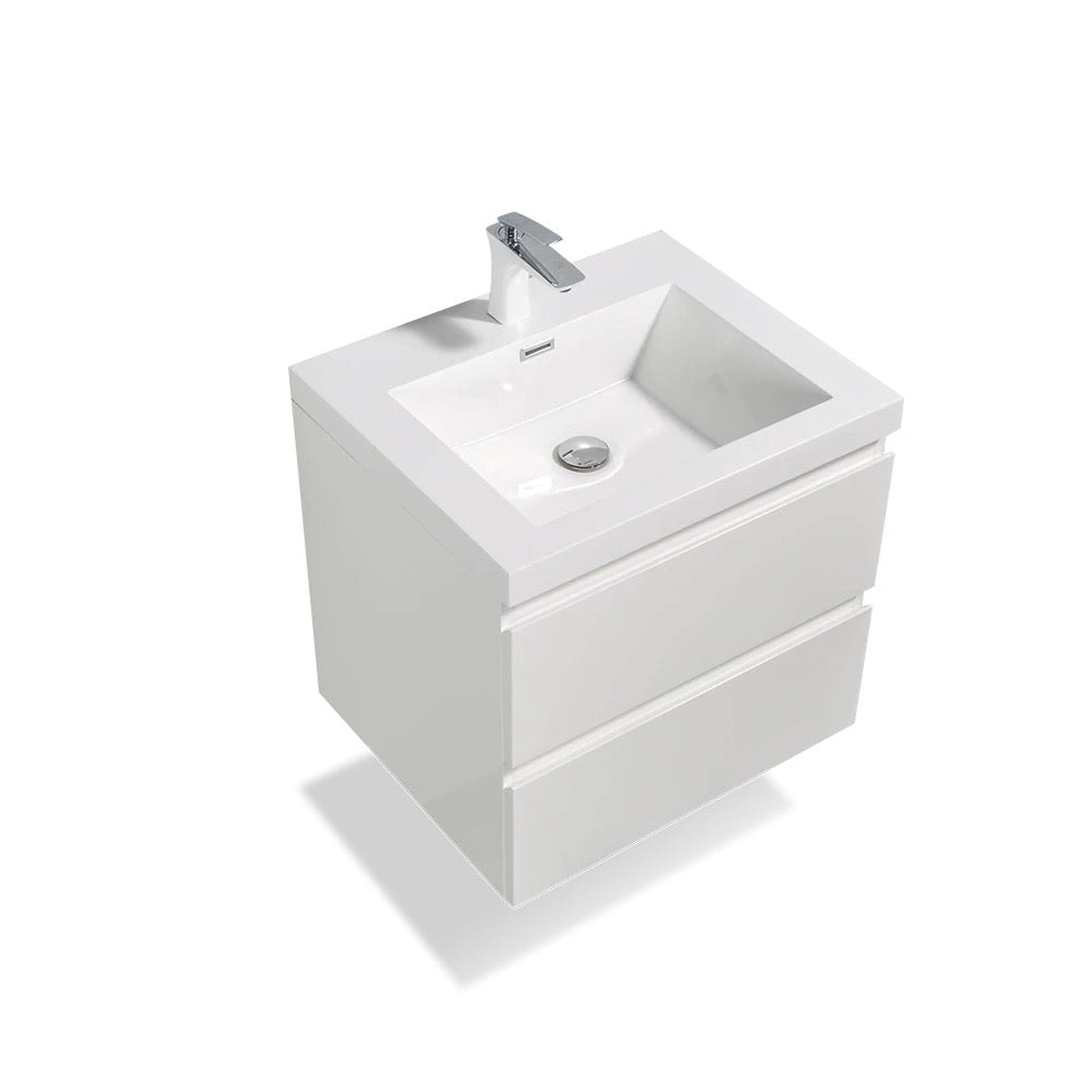 TONA Angela 24" White Wall-Mounted Bathroom Vanity With Faux Marble Integrated Top & Single Sink