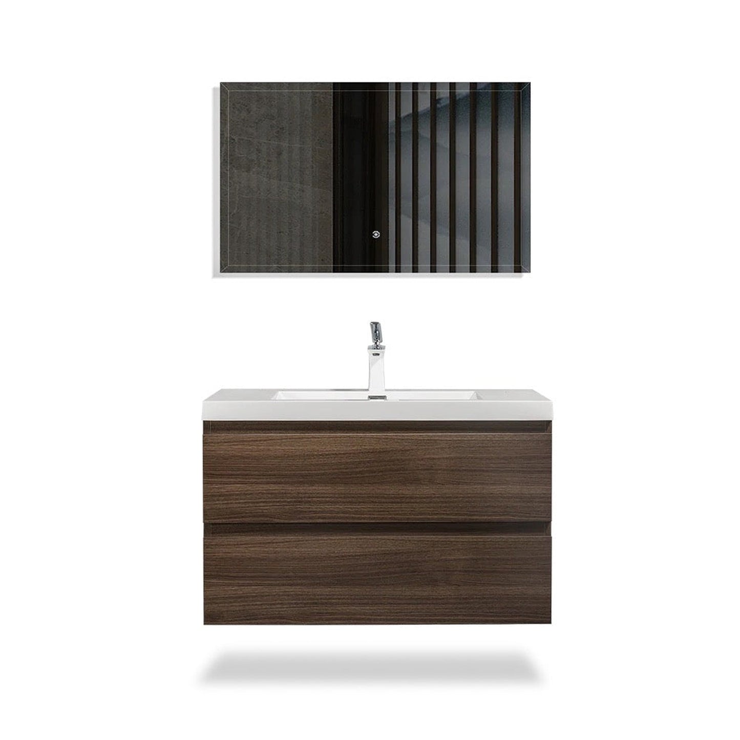 TONA Angela 30" White & Gray Oak Wall-Mounted Bathroom Vanity With Faux Marble Integrated Top & Single Sink