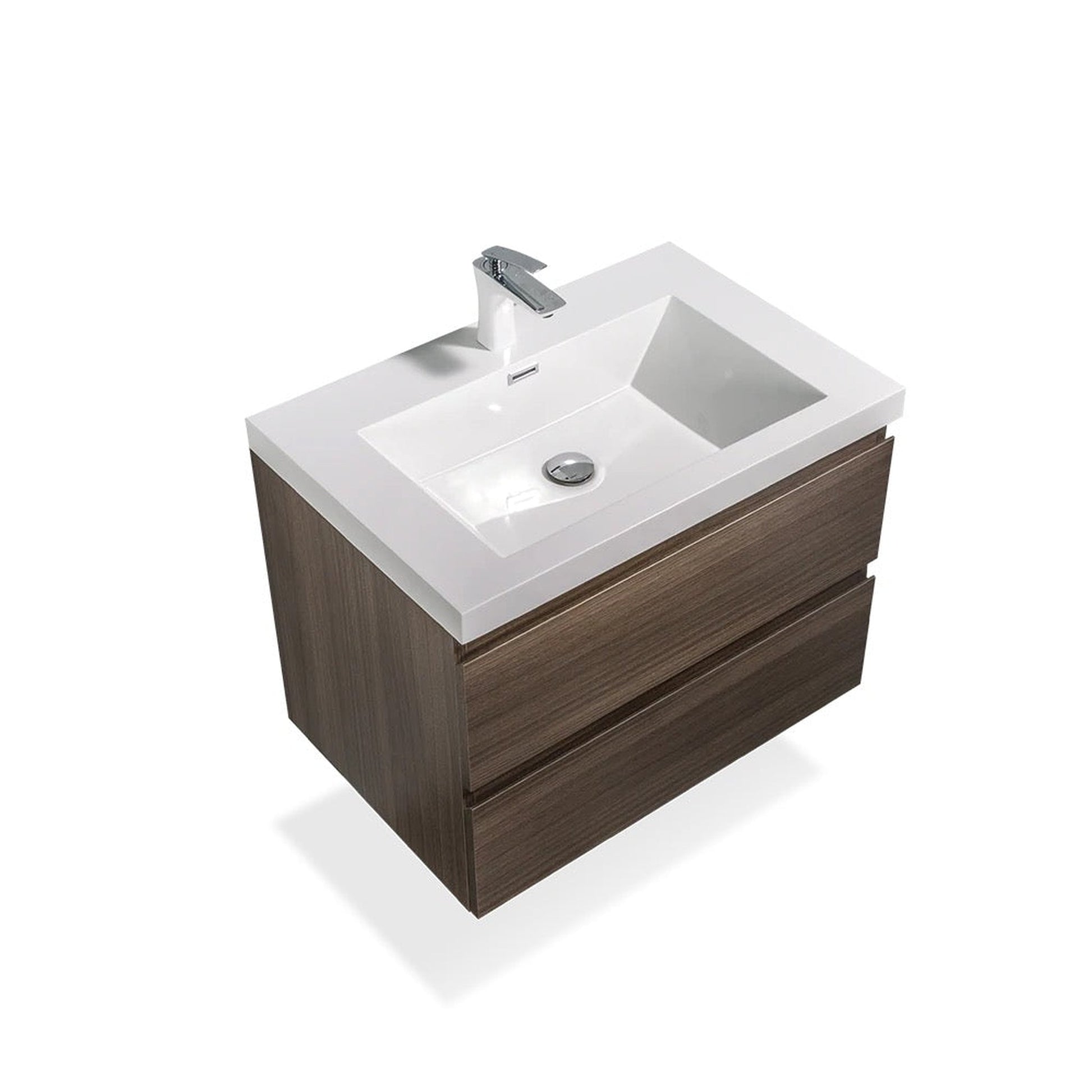 TONA Angela 30" White & Gray Oak Wall-Mounted Bathroom Vanity With Faux Marble Integrated Top & Single Sink