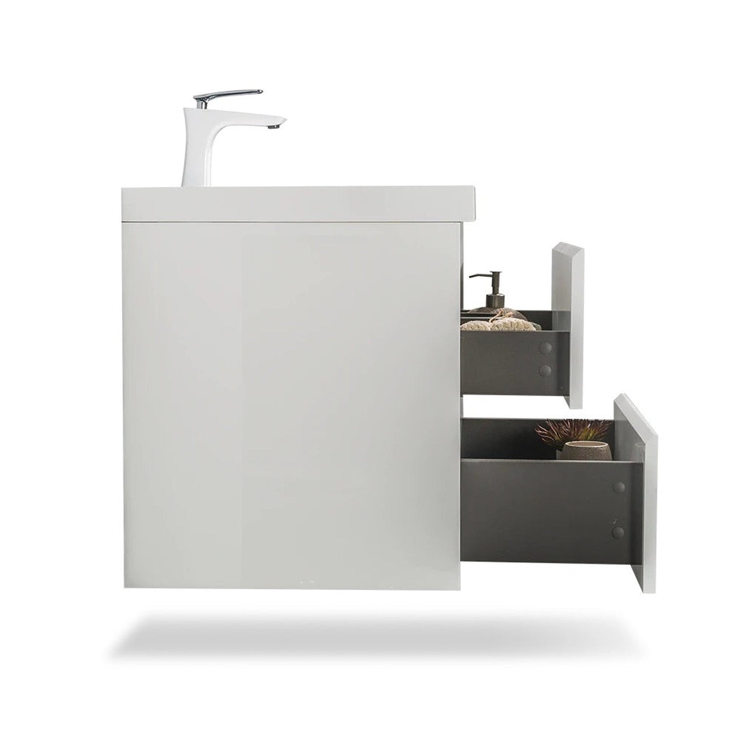 TONA Angela 30" White Wall-Mounted Bathroom Vanity With Faux Marble Integrated Top & Single Sink