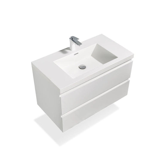 TONA Angela 30" White Wall-Mounted Bathroom Vanity With Faux Marble Integrated Top & Single Sink