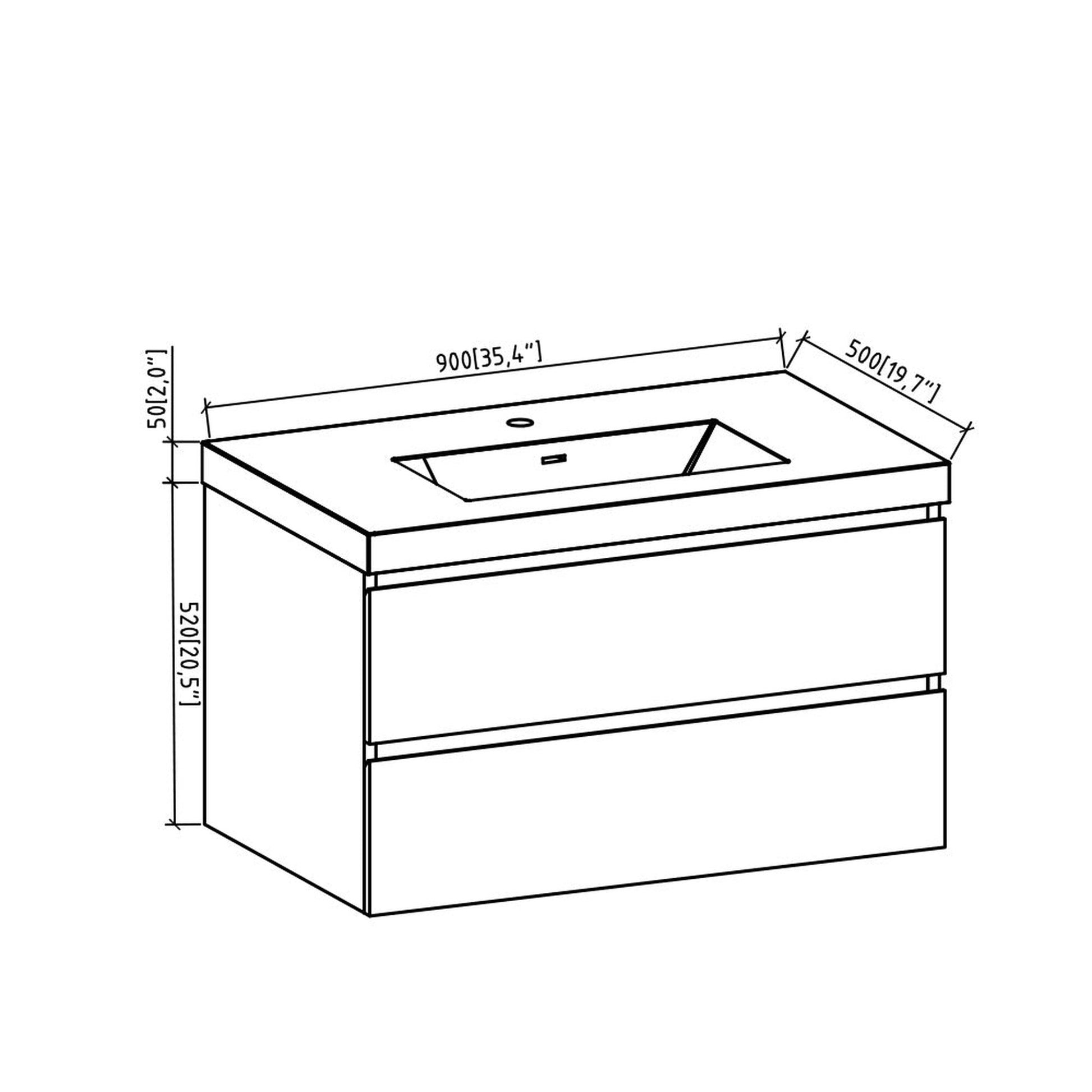 TONA Angela 36" White & Rose Wood Wall-Mounted Bathroom Vanity With Faux Marble Integrated Top & Single Sink