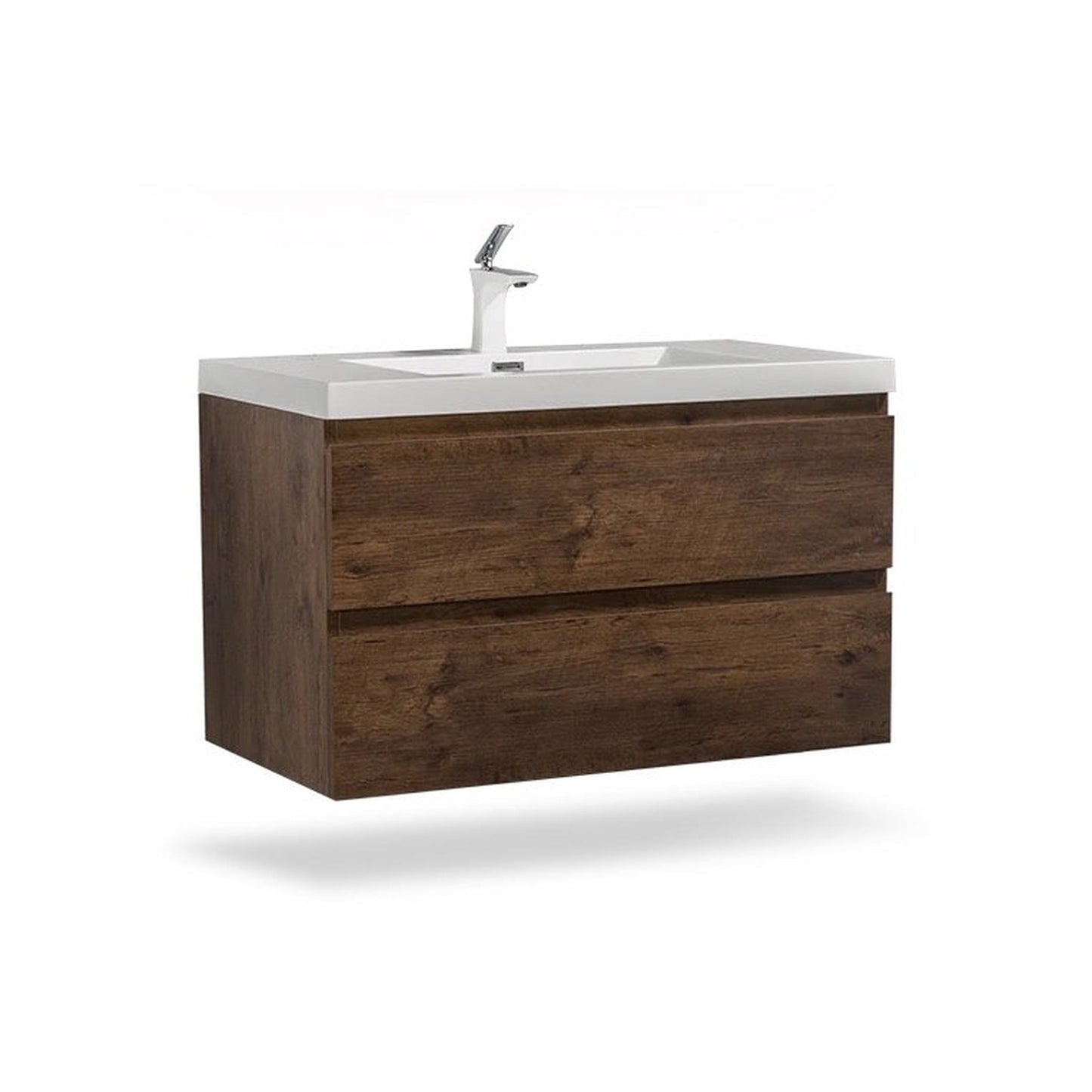 TONA Angela 36" White & Rose Wood Wall-Mounted Bathroom Vanity With Faux Marble Integrated Top & Single Sink