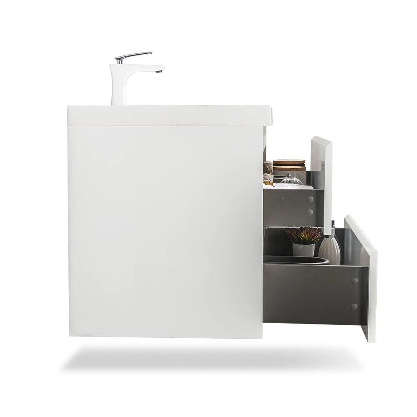 TONA Angela 36" White Wall-Mounted Bathroom Vanity With Faux Marble Integrated Top & Single Sink
