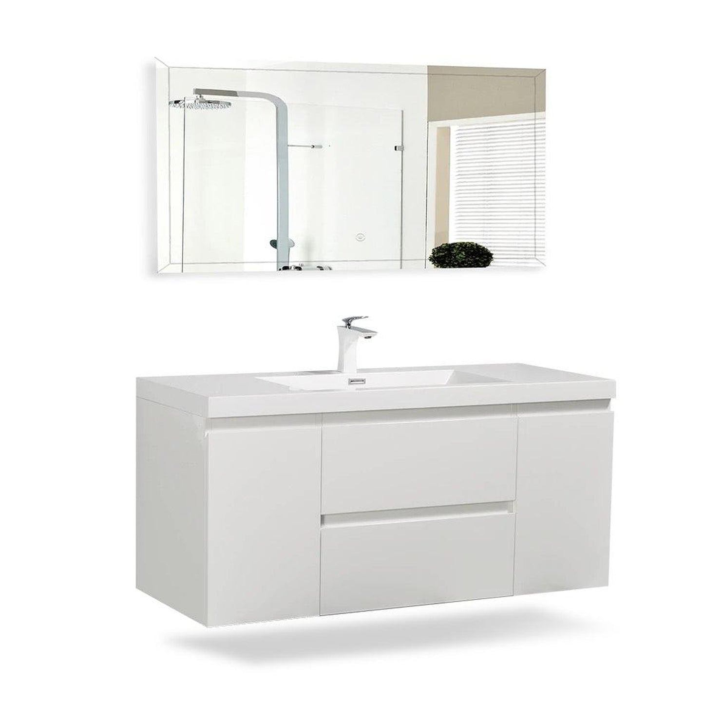 TONA Angela 36" White Wall-Mounted Bathroom Vanity With Faux Marble Integrated Top & Single Sink