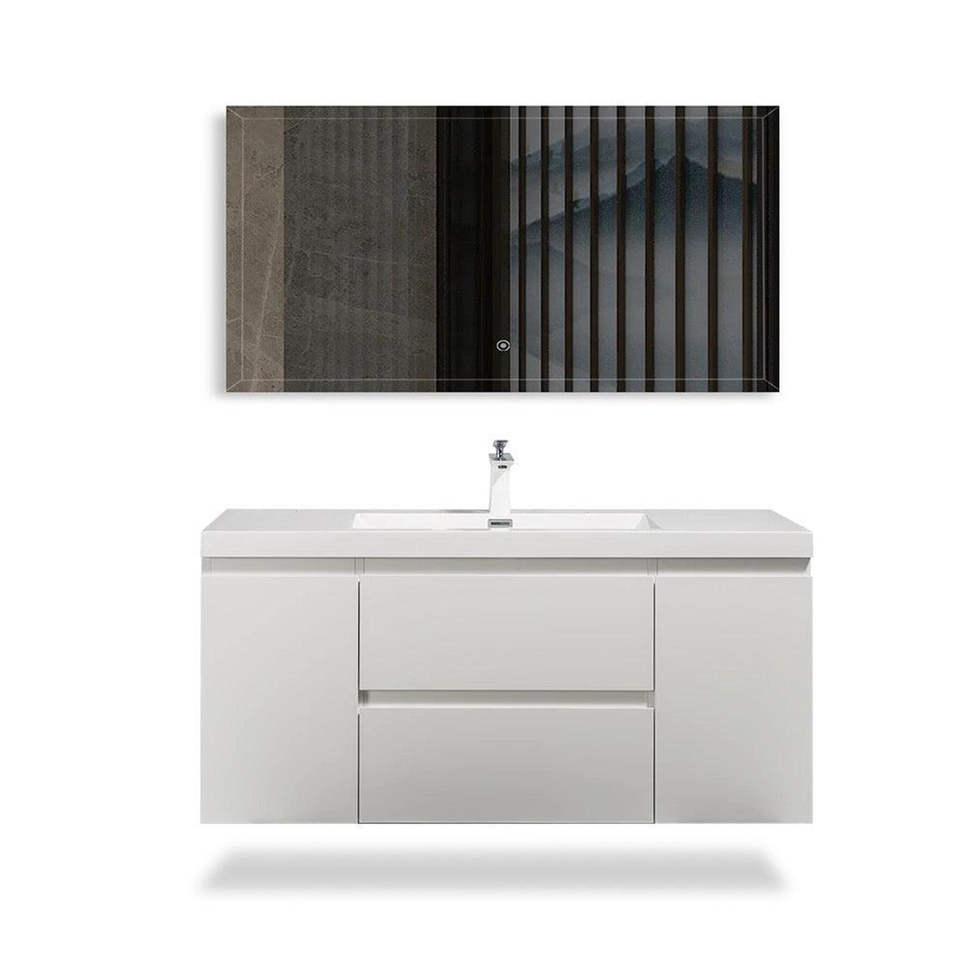 TONA Angela 36" White Wall-Mounted Bathroom Vanity With Faux Marble Integrated Top & Single Sink