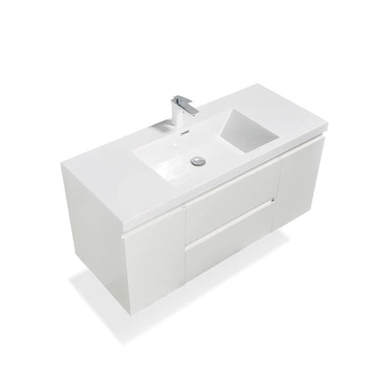 TONA Angela 36" White Wall-Mounted Bathroom Vanity With Faux Marble Integrated Top & Single Sink