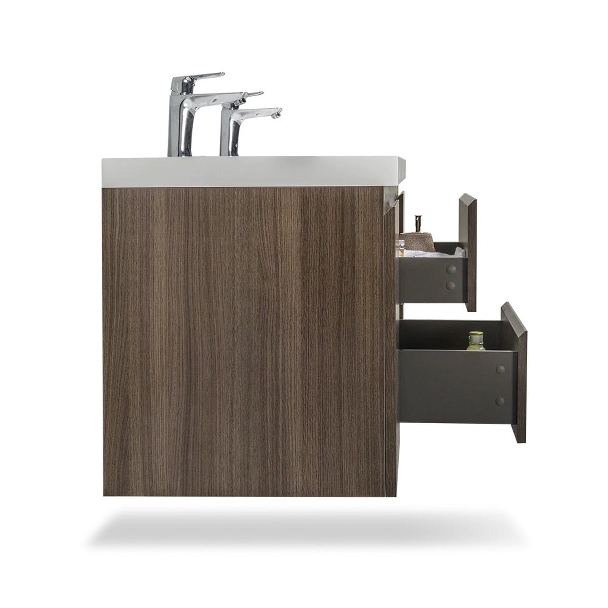 TONA Angela 48" White & Gray Oak Wall-Mounted Bathroom Vanity With Faux Marble Integrated Top & Double Sink