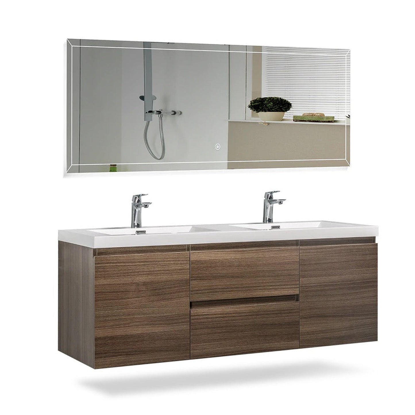 TONA Angela 48" White & Gray Oak Wall-Mounted Bathroom Vanity With Faux Marble Integrated Top & Double Sink