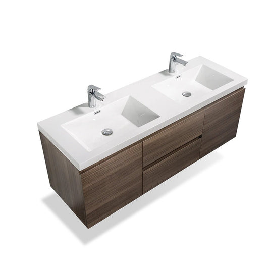 TONA Angela 48" White & Gray Oak Wall-Mounted Bathroom Vanity With Faux Marble Integrated Top & Double Sink