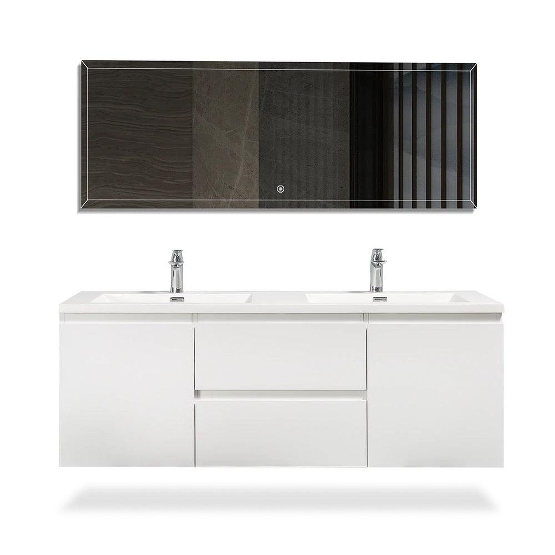 TONA Angela 48" White Wall-Mounted Bathroom Vanity With Faux Marble Integrated Top & Double Sink