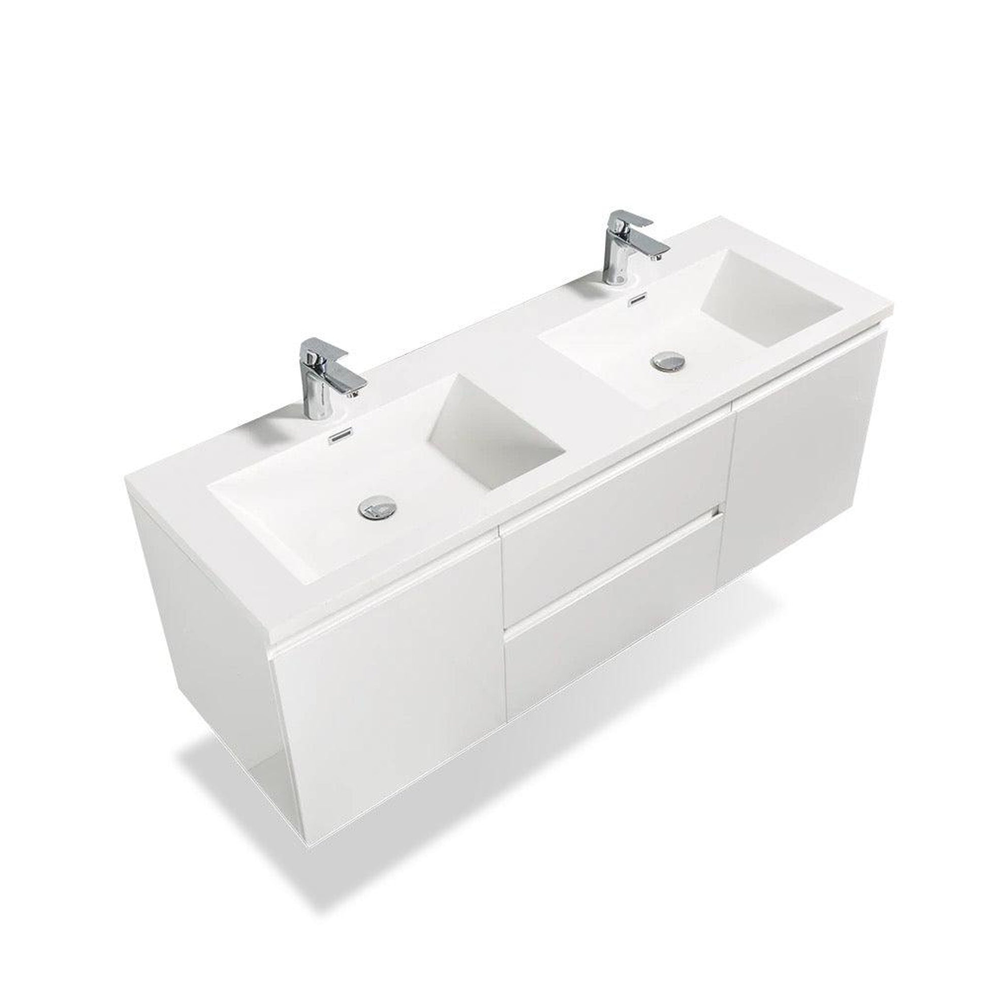 TONA Angela 48" White Wall-Mounted Bathroom Vanity With Faux Marble Integrated Top & Double Sink