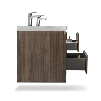 TONA Angela 72" White & Gray Oak Wall-Mounted Bathroom Vanity With Faux Marble Integrated Top & Double Sink