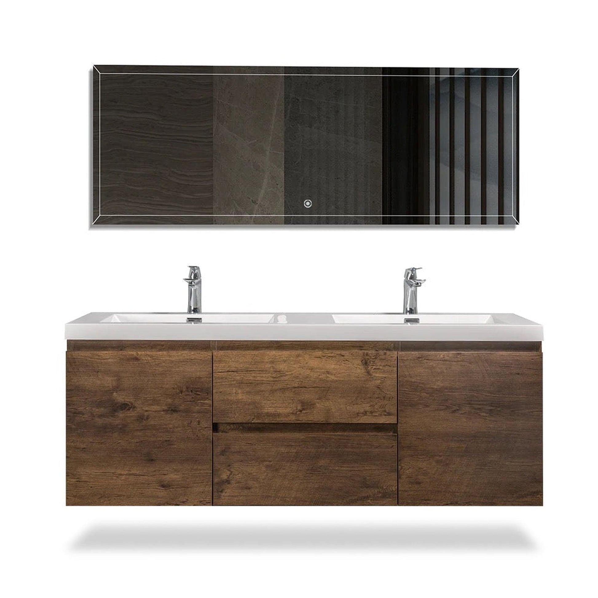 TONA Angela 72" White & Rose Wood Wall-Mounted Bathroom Vanity With Faux Marble Integrated Top & Double Sink