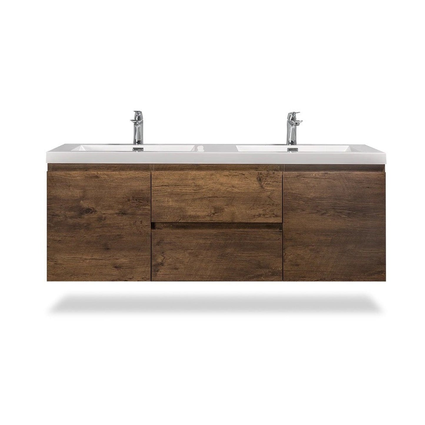 TONA Angela 72" White & Rose Wood Wall-Mounted Bathroom Vanity With Faux Marble Integrated Top & Double Sink