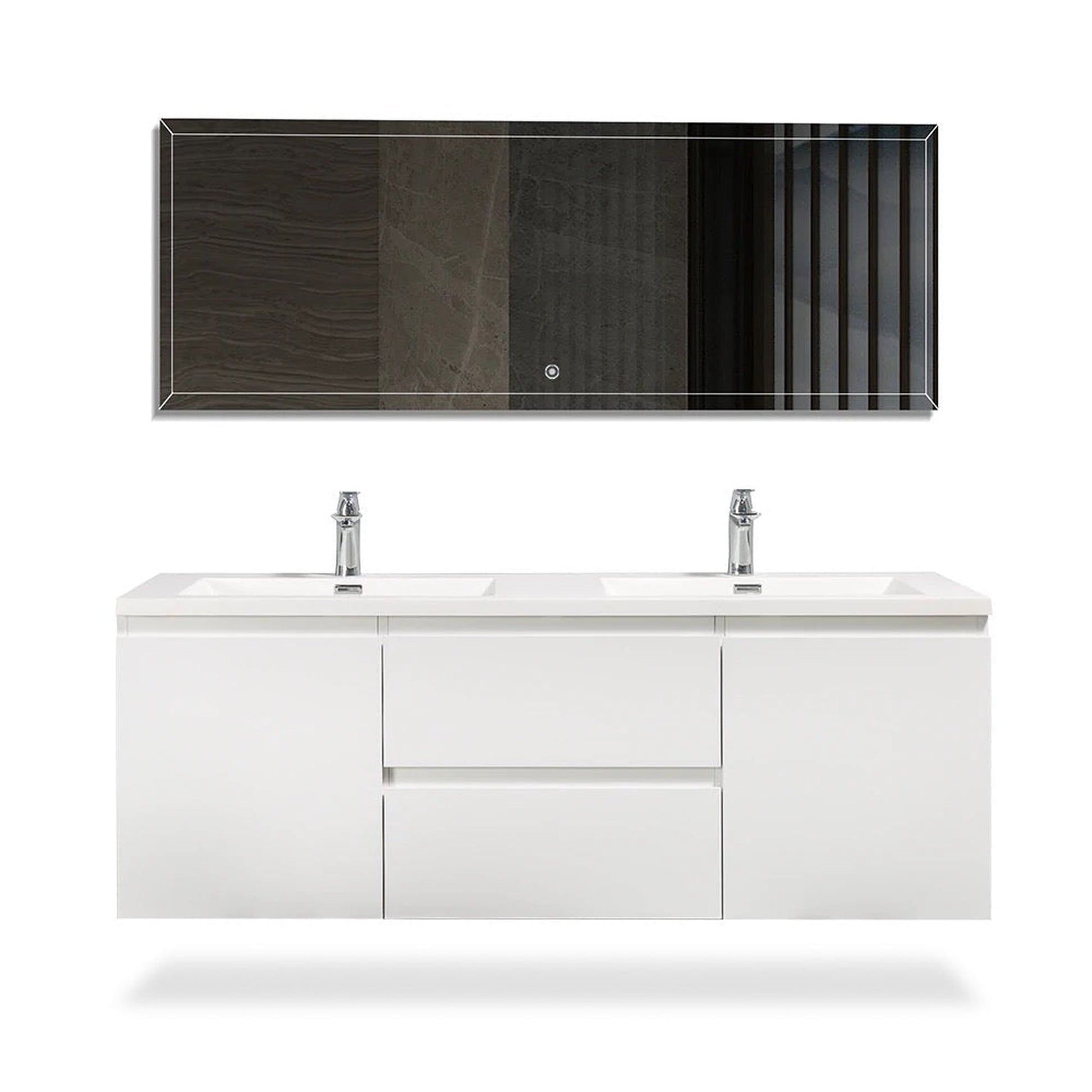 TONA Angela 72" White Wall-Mounted Bathroom Vanity With Faux Marble Integrated Top & Double Sink